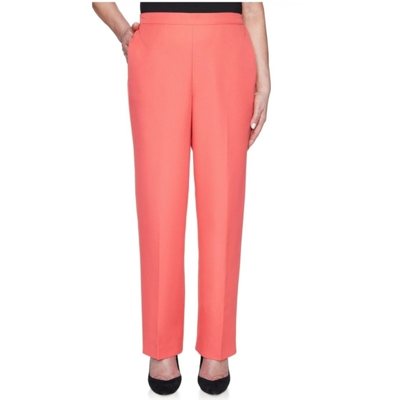 Alfred Dunner Casual Twill Mid Rise Pants Tangerine Size 14 P - Picture 1 of 11